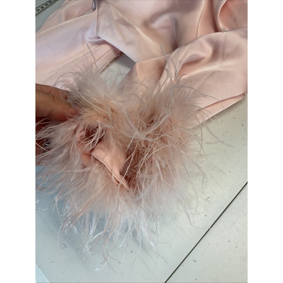 Nadine Merabi Darcie Pink Pajamas size XL fur trimmed satin lounge luxury silk - Picture 6 of 15